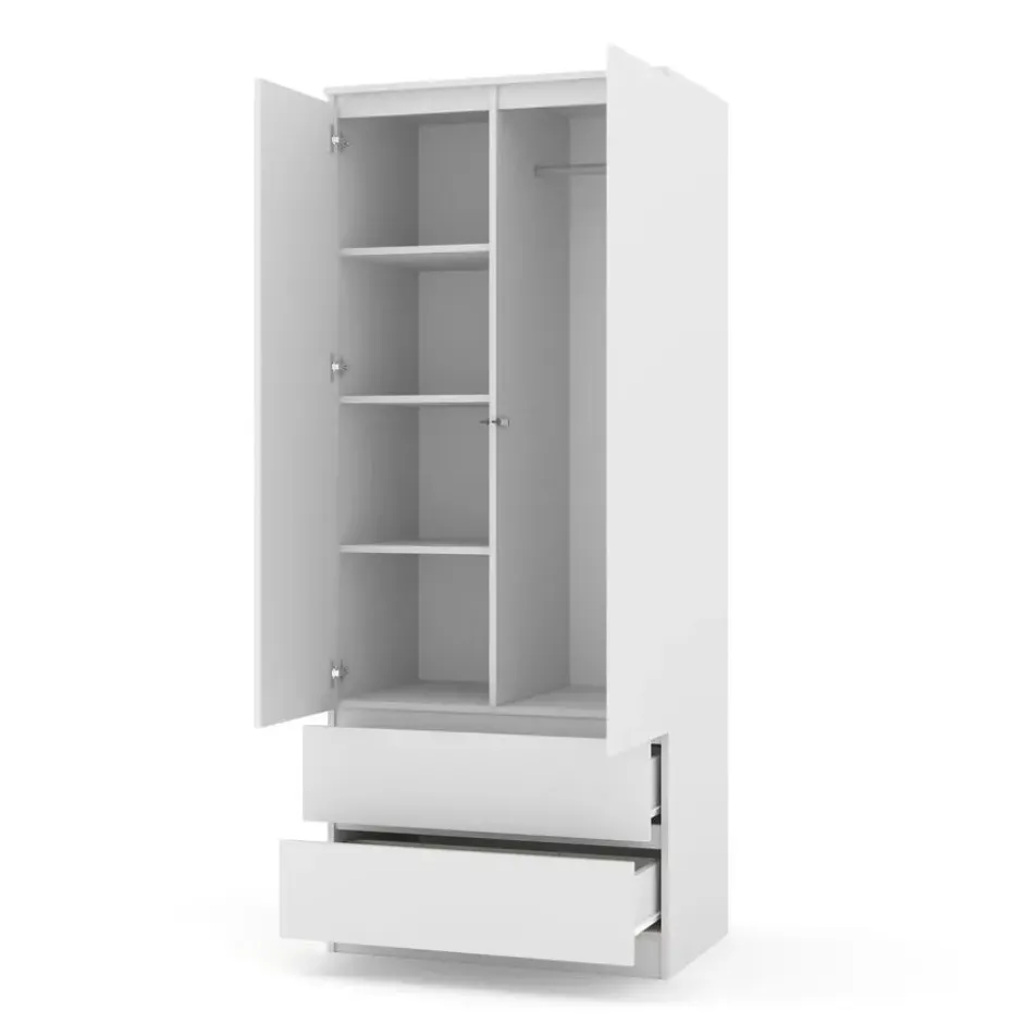 Kledingkast Maja 2-deurs met 2 laden - wit mat - 195x80x52 cm