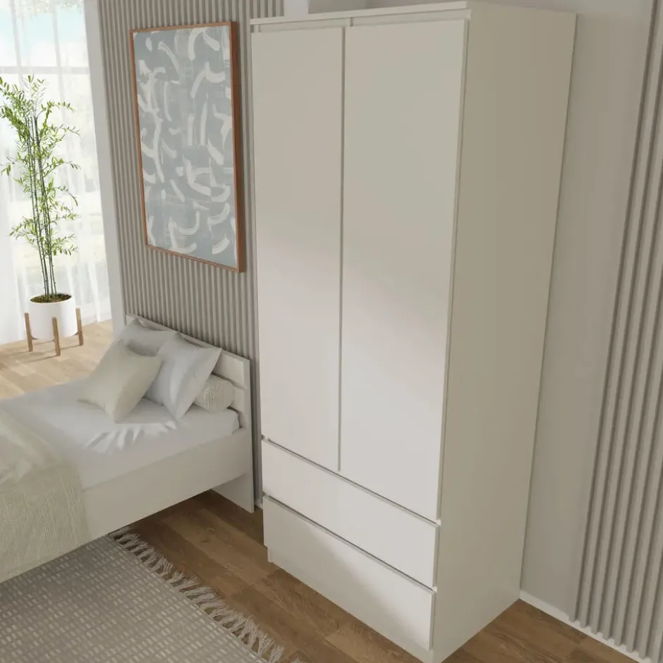 Kledingkast Maja 2-deurs met 2 laden - wit mat - 195x80x52 cm