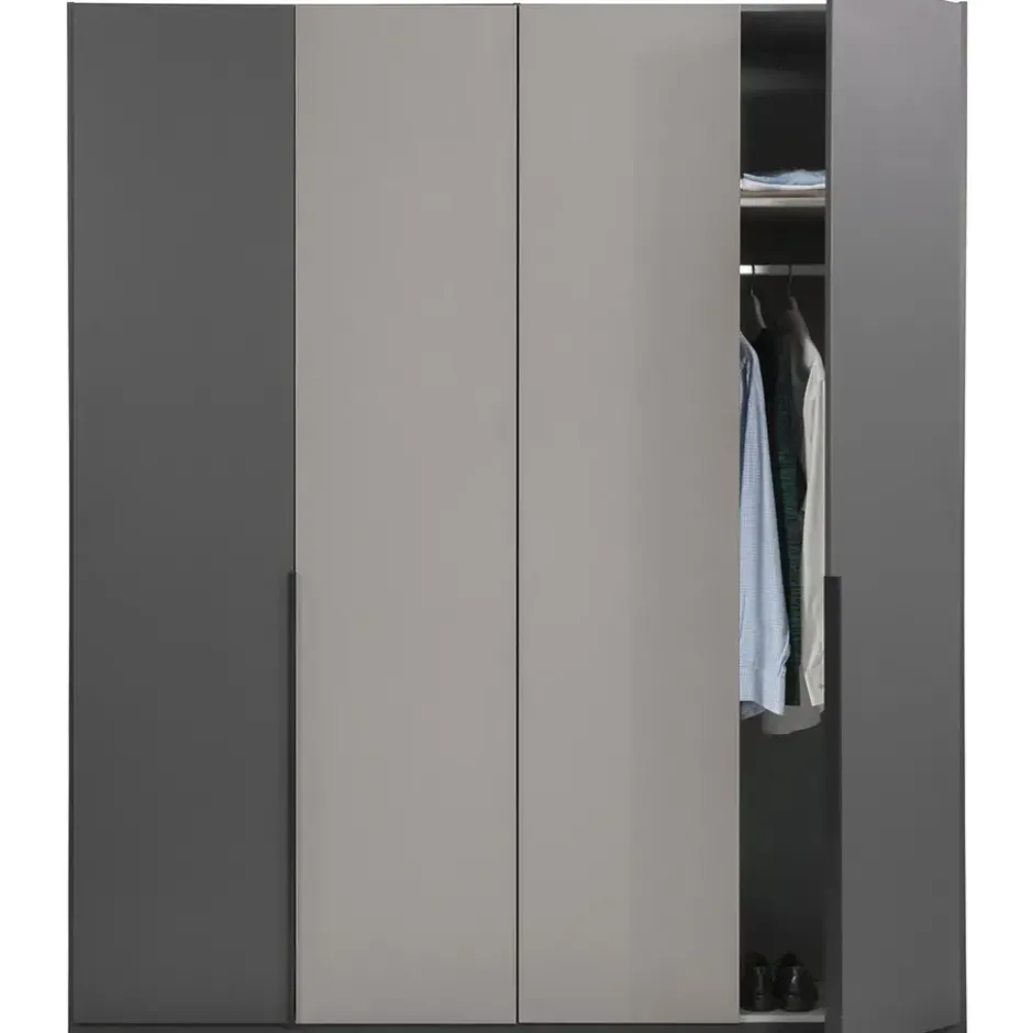 Kledingkast Milaan 4-deurs - grafiet/greige - 208x180x58 cm