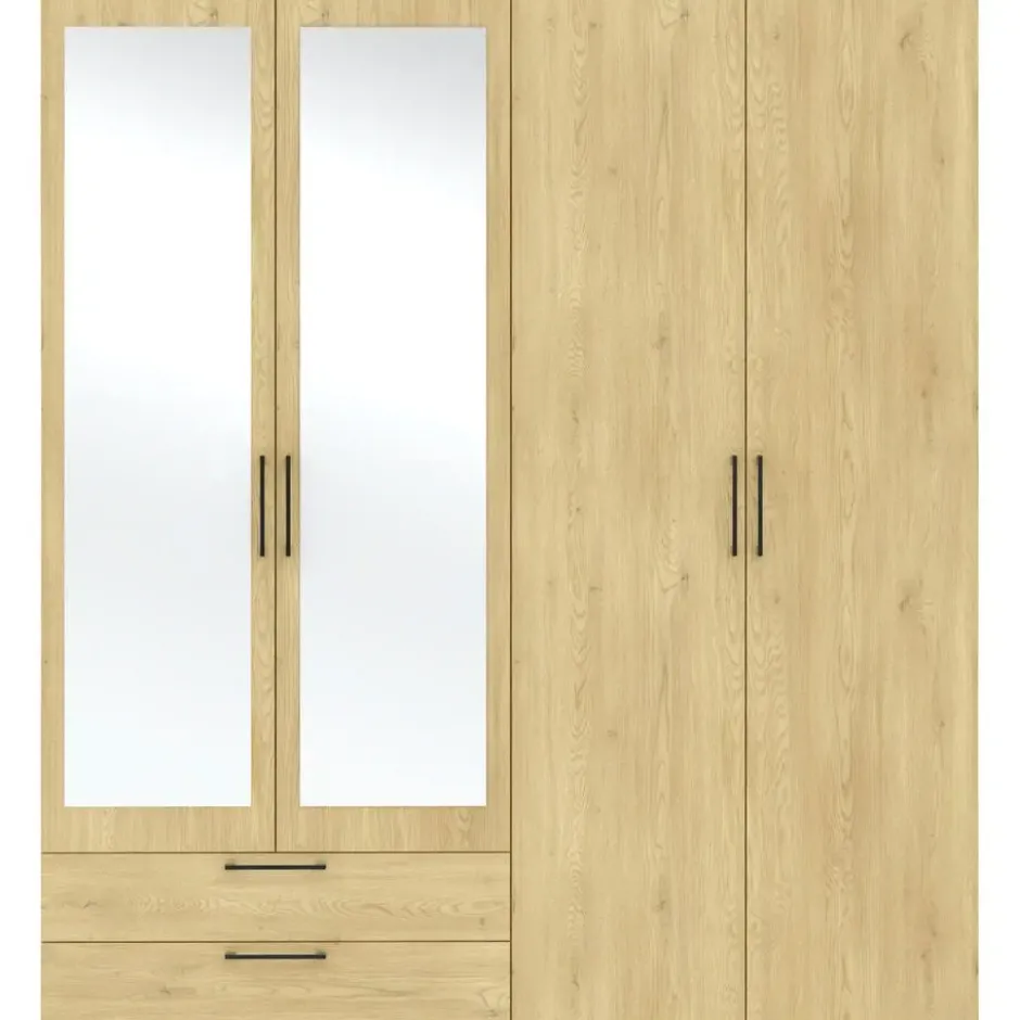 Kledingkast Penrith 4 deurs - eikenkleur - 204x181x58 cm
