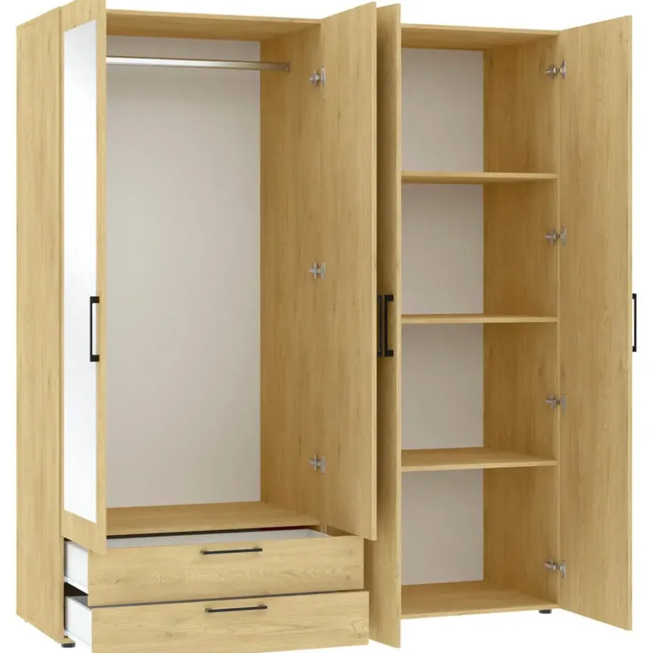 Kledingkast Penrith 4 deurs - eikenkleur - 204x181x58 cm