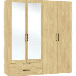 Kledingkast Penrith 4 deurs - eikenkleur - 204x181x58 cm