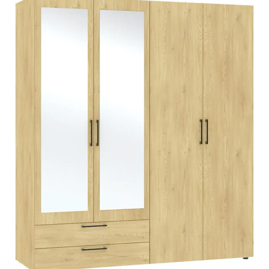 Kledingkast Penrith 4 deurs - eikenkleur - 204x181x58 cm