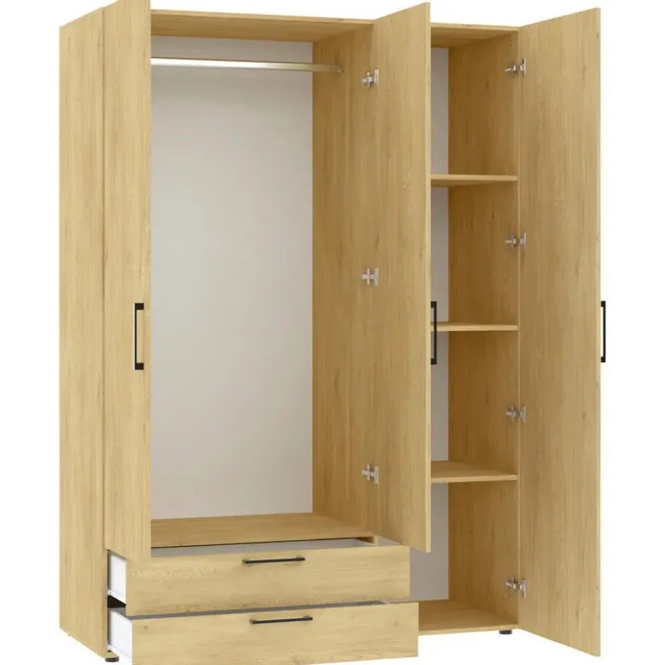 Kledingkast Penrith 3 deurs - eikenkleur - 204x145x58 cm
