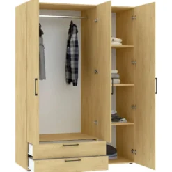 Kledingkast Penrith 3 deurs - eikenkleur - 204x145x58 cm