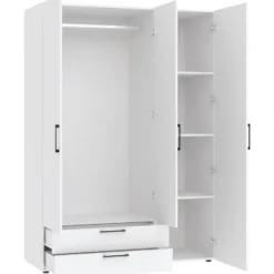Kledingkast Penrith 3 deurs - wit - 204x145x58 cm