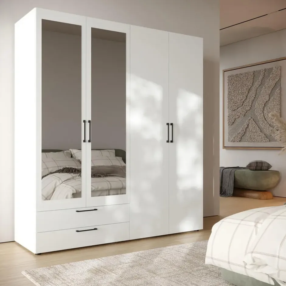 Kledingkast Penrith 4 deurs - wit - 204x181x58 cm