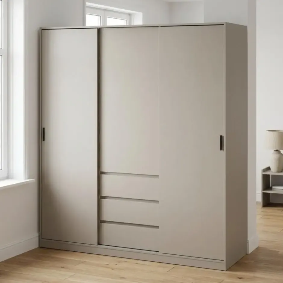 Kledingkast 2 Schuifdeuren en 3 Lades Beige - 177x60x200cm - Ylva