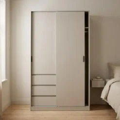 Kledingkast 1 Schuifdeur en 3 Lades Beige - 119x60x200cm - Ylva