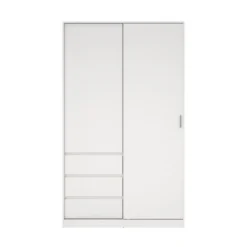 Kledingkast - Schuifdeur - 3 Lades - Wit - 119x60x200cm - Ylva