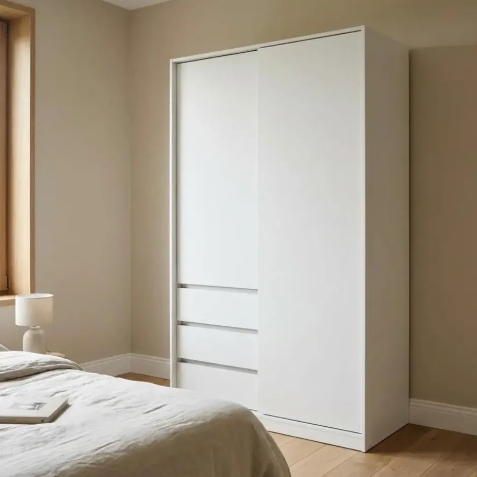 Kledingkast - Schuifdeur - 3 Lades - Wit - 119x60x200cm - Ylva