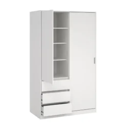 Kledingkast - Schuifdeur - 3 Lades - Wit - 119x60x200cm - Ylva