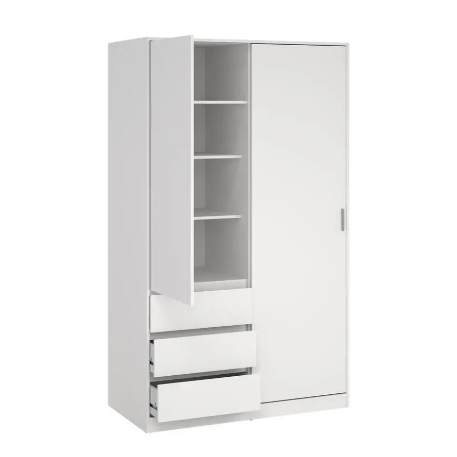 Kledingkast - Schuifdeur - 3 Lades - Wit - 119x60x200cm - Ylva