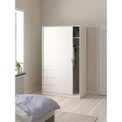 Kledingkast - Schuifdeur - 3 Lades - Wit - 119x60x200cm - Ylva
