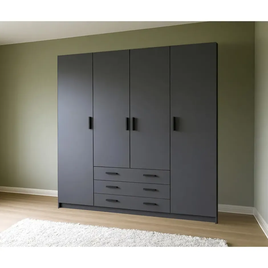 Kledingkast Sprint 4-deurs - antraciet - 200x196x50 cm