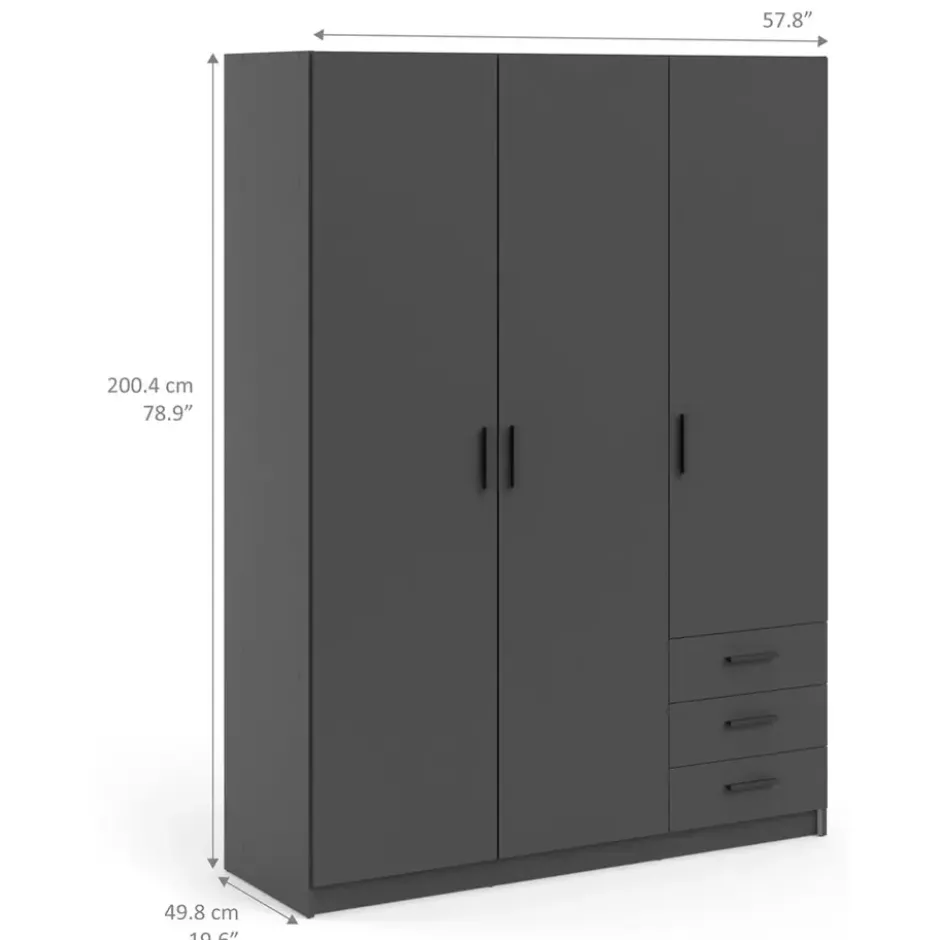 Kledingkast Sprint 3-deurs - antracietkleur - 200x147x50 cm