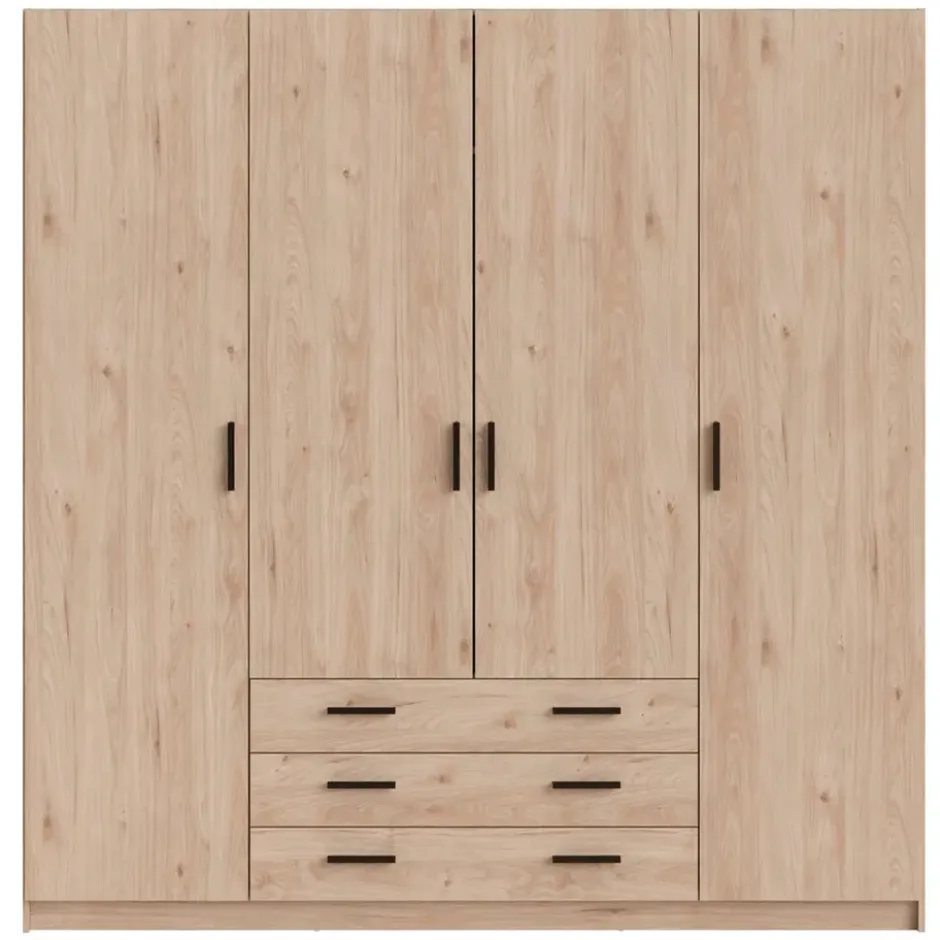 Kledingkast Sprint 4-deurs - eikenkleur - 200x196x50 cm
