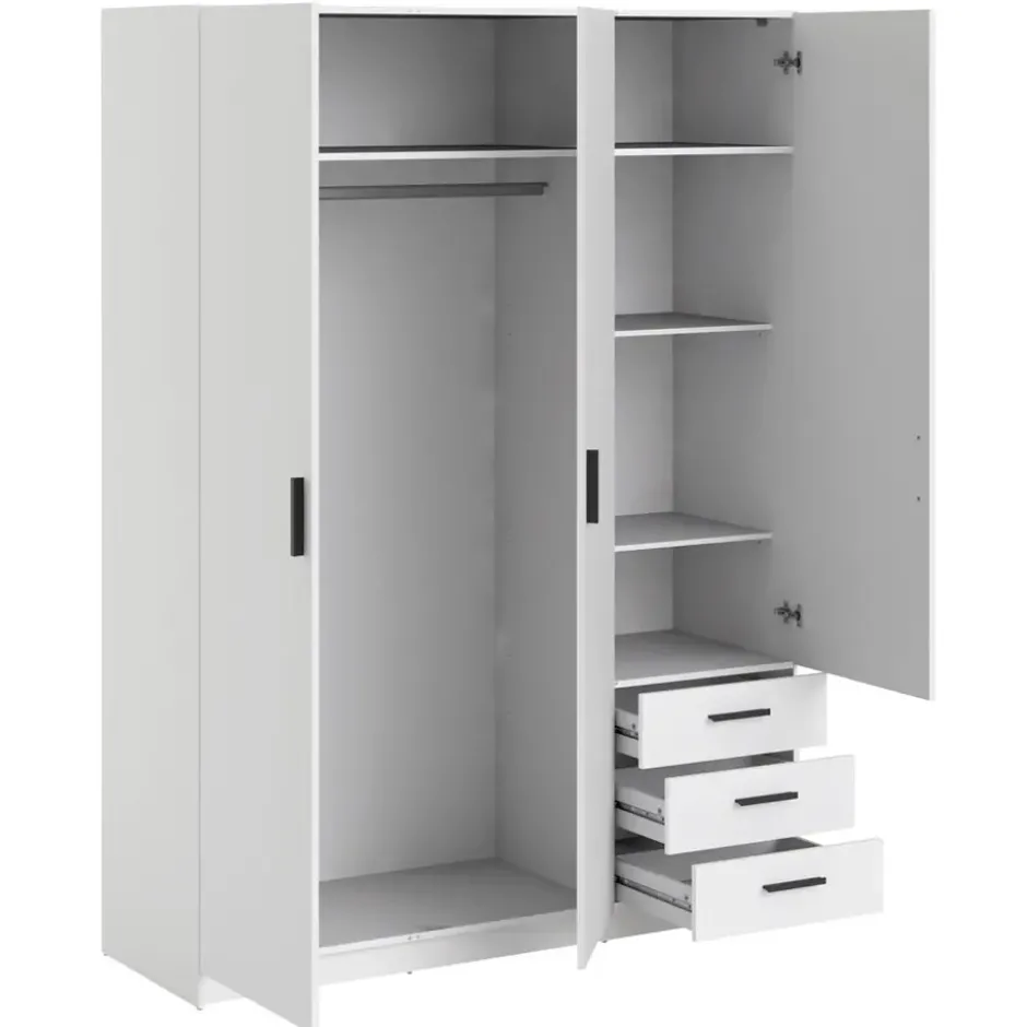 Kledingkast Sprint 3-deurs - wit - 200x147x50 cm