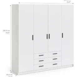 Kledingkast Sprint 4-deurs - wit - 200x196x50 cm