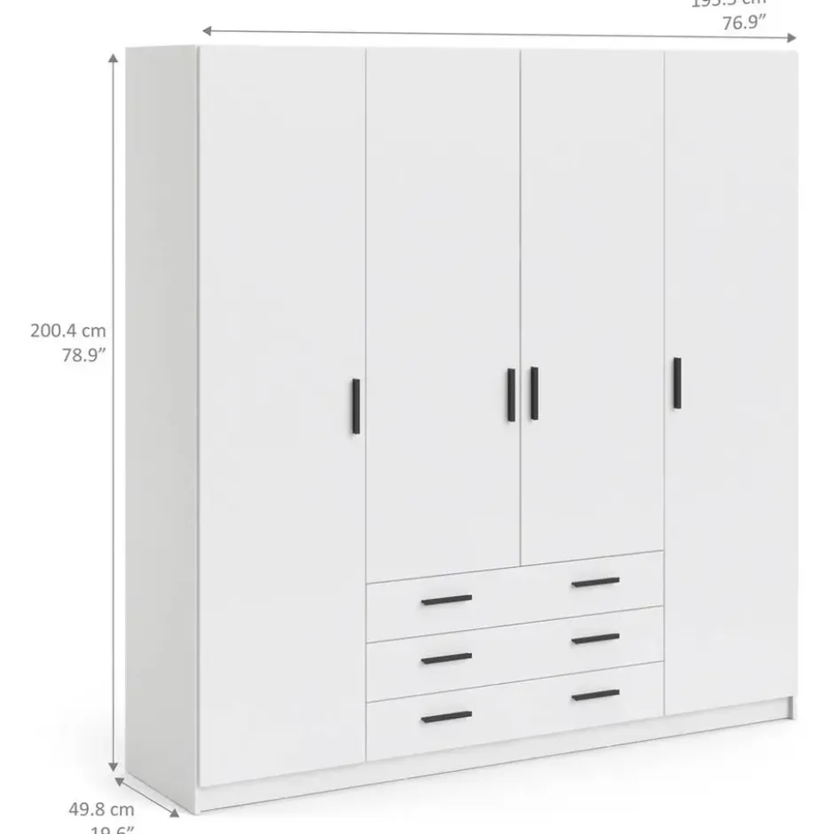Kledingkast Sprint 4-deurs - wit - 200x196x50 cm