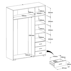 Kledingkast Timo 6-deurs - wit - 203x146x55 cm