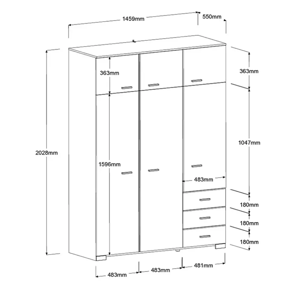 Kledingkast Timo 6-deurs - wit - 203x146x55 cm