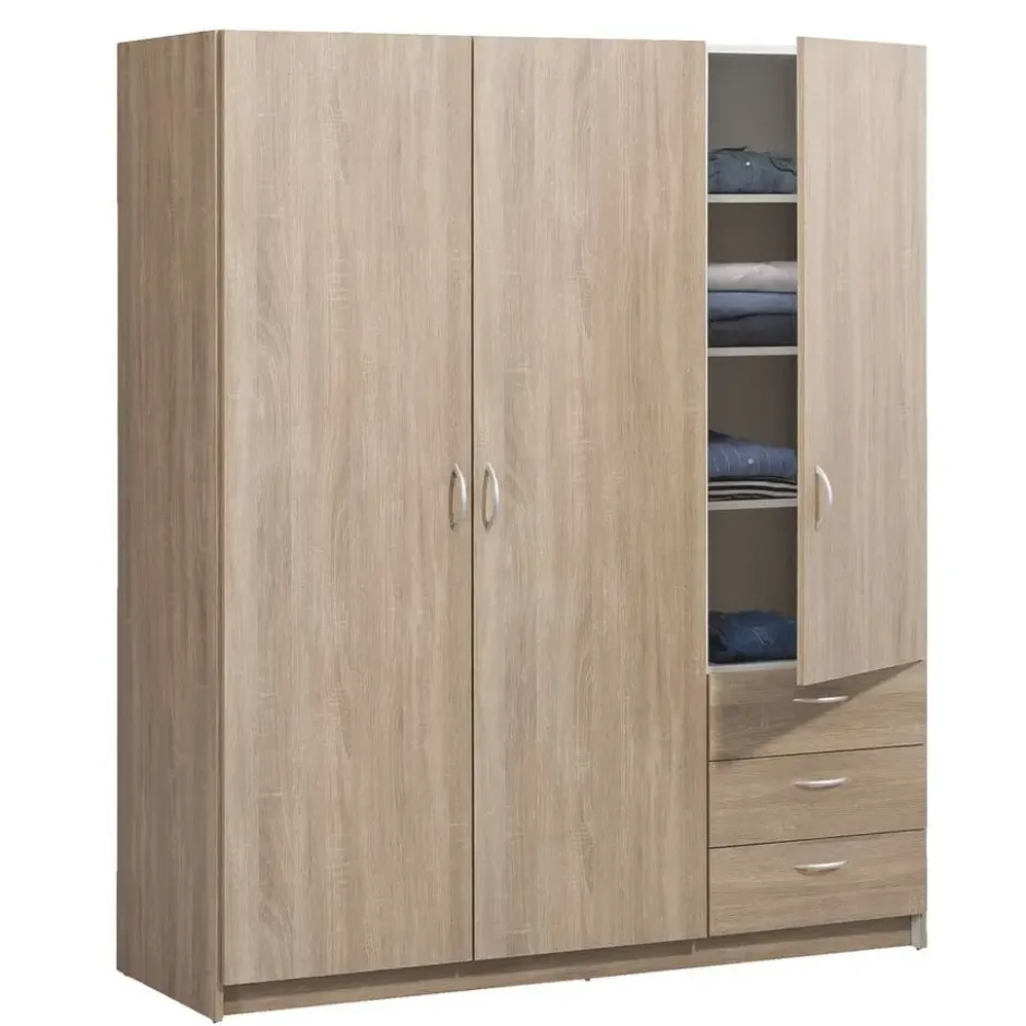 Kledingkast Varia 3-deurs - licht eiken - 175x146x50 cm