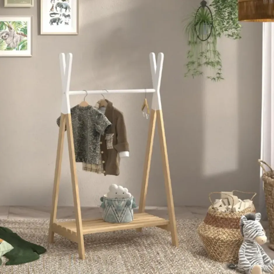 Kledingrek voor kinderen Kiddy in grenen en wit