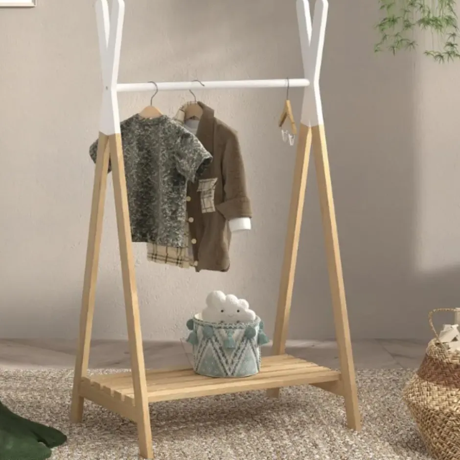 Kledingrek voor kinderen Kiddy in grenen en wit