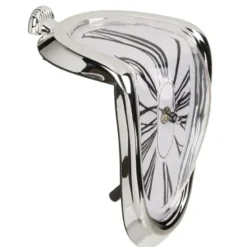 Klok in Dali stijl - smeltend - 18 x 13 cm - zilver - kunststof