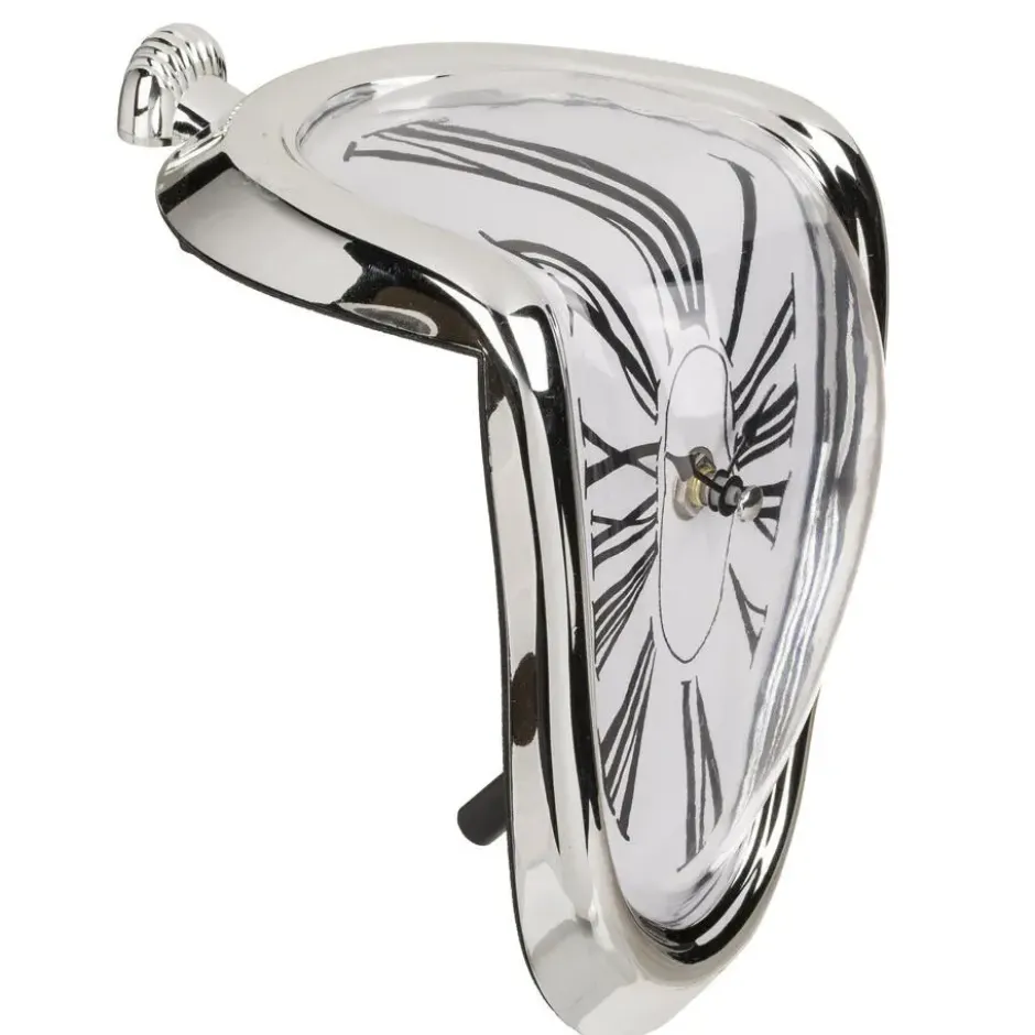 Klok in Dali stijl - smeltend - 18 x 13 cm - zilver - kunststof