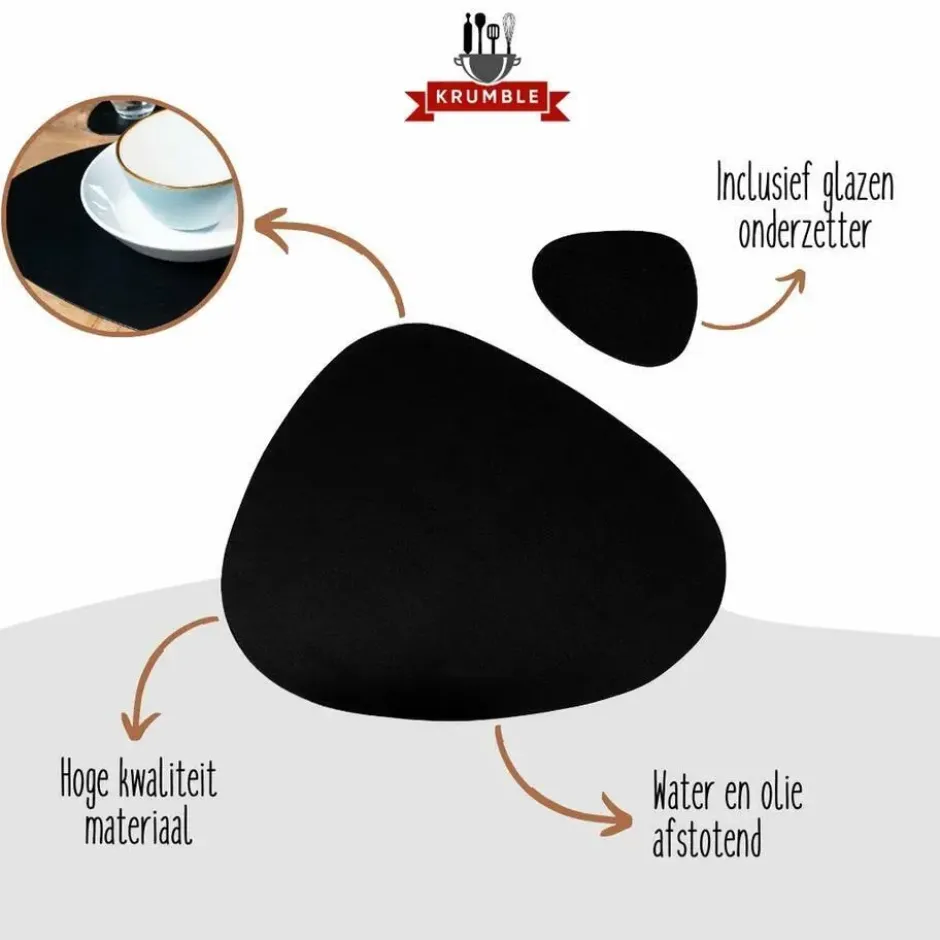 Krumble Placemat set design - 6 stuks - Zwart