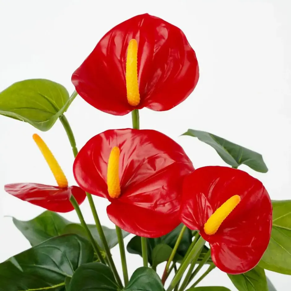 Kunstplant Anthurium - rood - in grijze pot - 40 cm