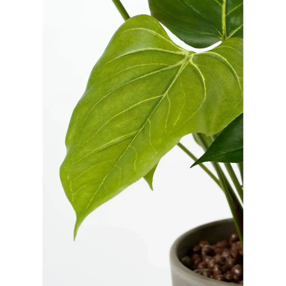 Kunstplant Anthurium - rood - in grijze pot - 40 cm