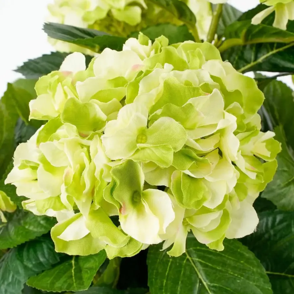 Kunstplant hortensia - lichtgroen - in grijze pot - Hydrangea - 45 cm