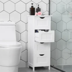 Ladekast - badkamer - 4 vakken - 30x82x30 cm - wit