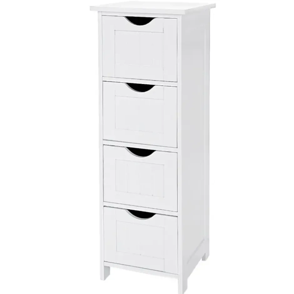 Ladekast - badkamer - 4 vakken - 30x82x30 cm - wit