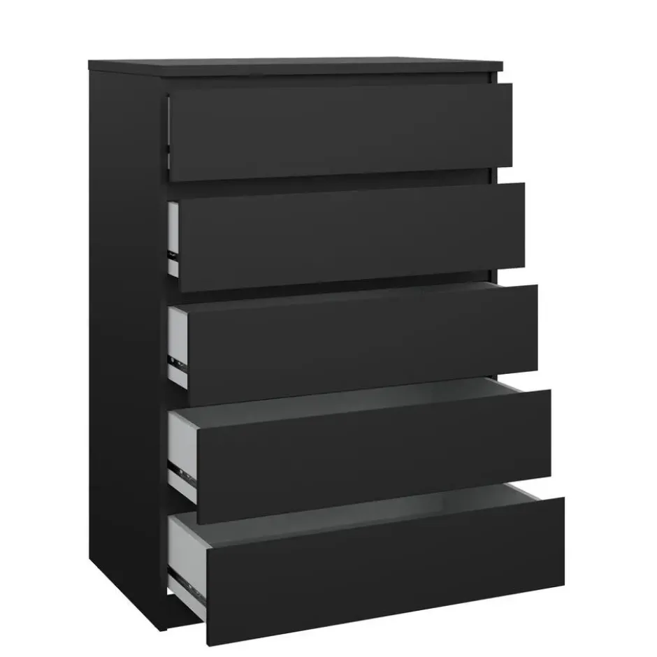 Ladekast - 5 Lades - Mat Zwart Hout - 77x50x111cm - Ylva