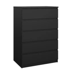 Ladekast - 5 Lades - Mat Zwart Hout - 77x50x111cm - Ylva