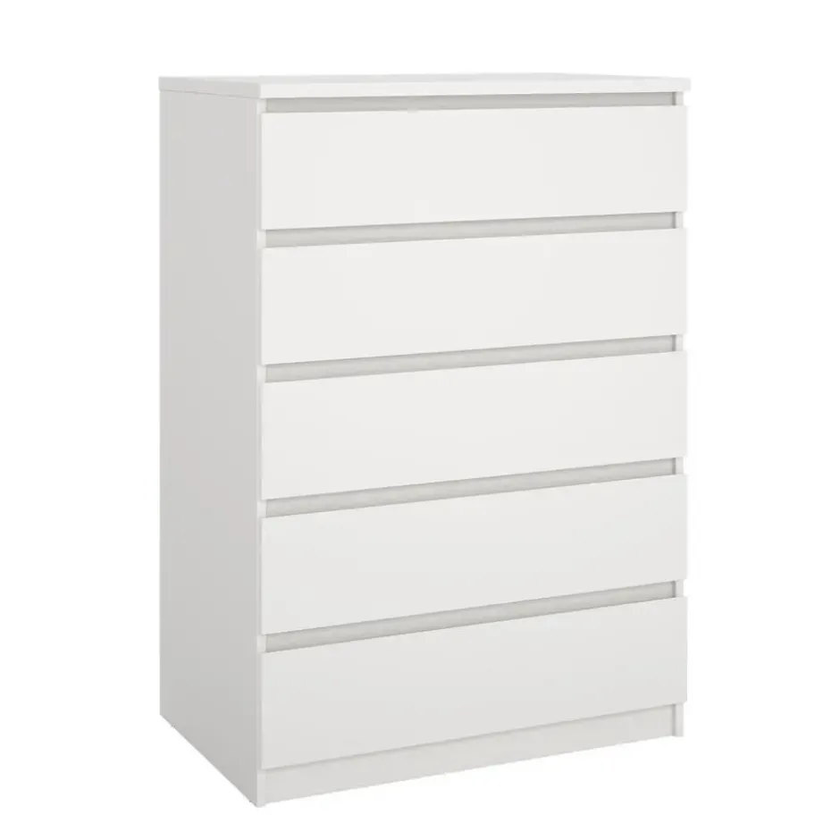 Ladekast - 5 Lades - Wit Hout - 77x50x111cm - Ylva