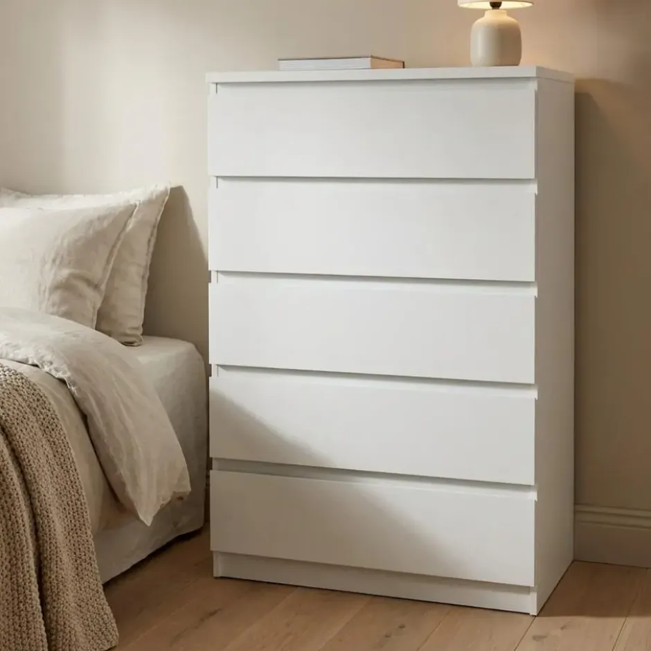 Ladekast - 5 Lades - Wit Hout - 77x50x111cm - Ylva