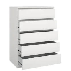 Ladekast - 5 Lades - Wit Hout - 77x50x111cm - Ylva