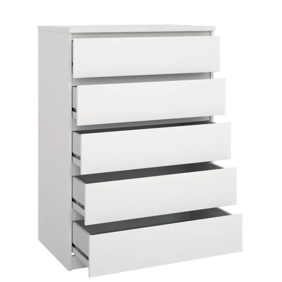 Ladekast - 5 Lades - Wit Hout - 77x50x111cm - Ylva