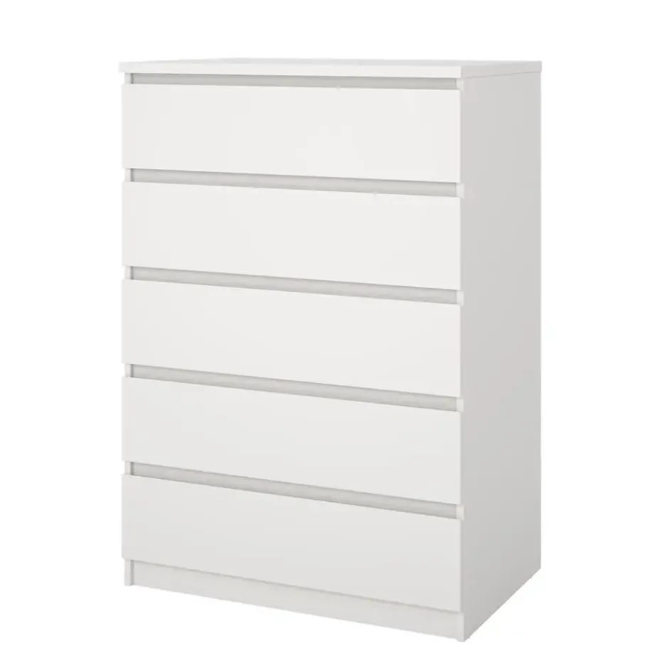 Ladekast - 5 Lades - Wit Hout - 77x50x111cm - Ylva