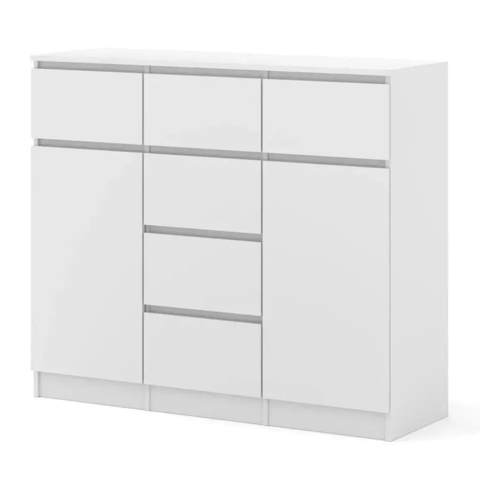 Ladekast Maja wit mat 120 cm – 2 deuren, 6 lades, modern design