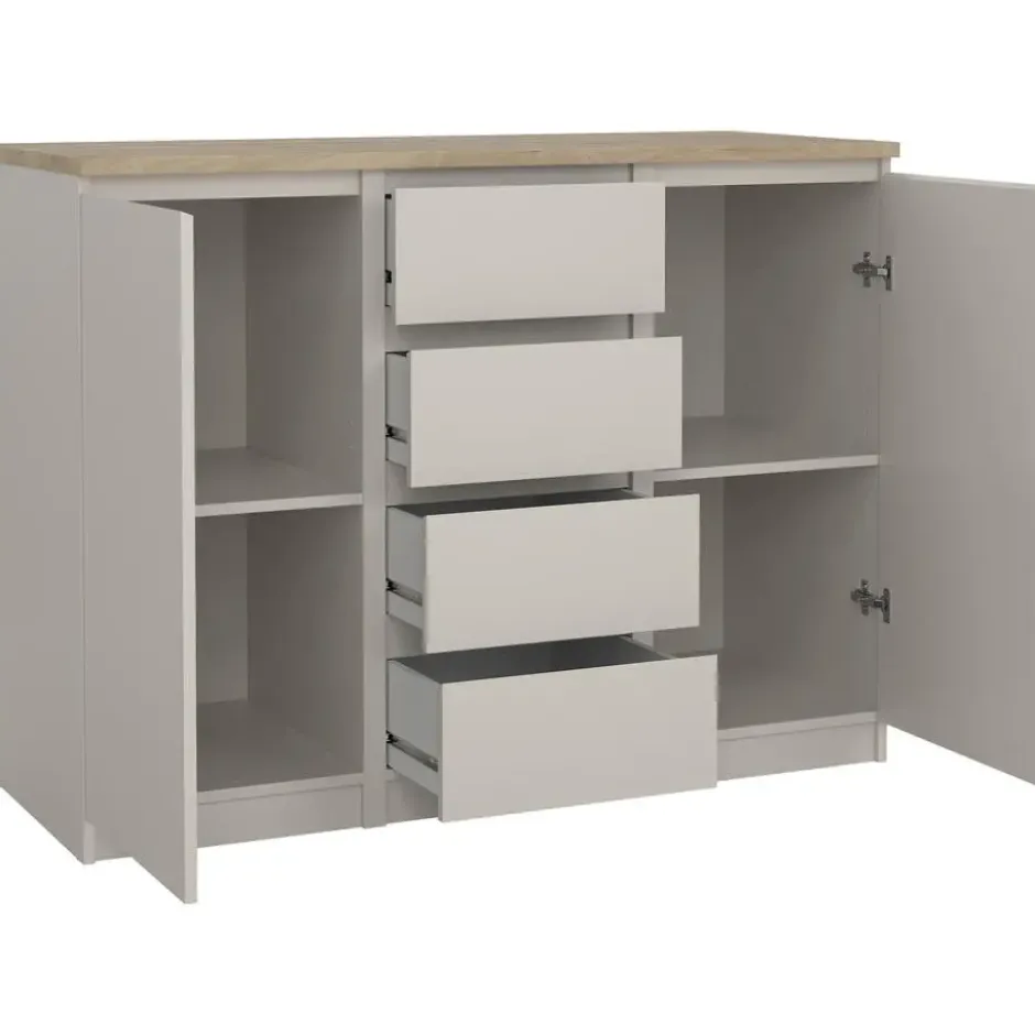 Ladekast Naia 2 deurs met 4 lades - greige/eiken - 90,7x120,6x50 cm