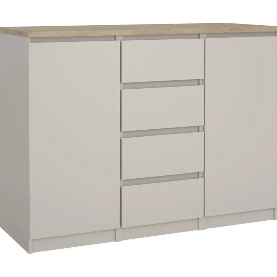 Ladekast Naia 2 deurs met 4 lades - greige/eiken - 90,7x120,6x50 cm