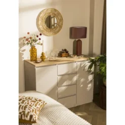 Ladekast Naia 2 deurs met 4 lades - greige/eiken - 90,7x120,6x50 cm
