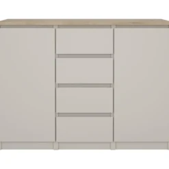 Ladekast Naia 2 deurs met 4 lades - greige/eiken - 90,7x120,6x50 cm