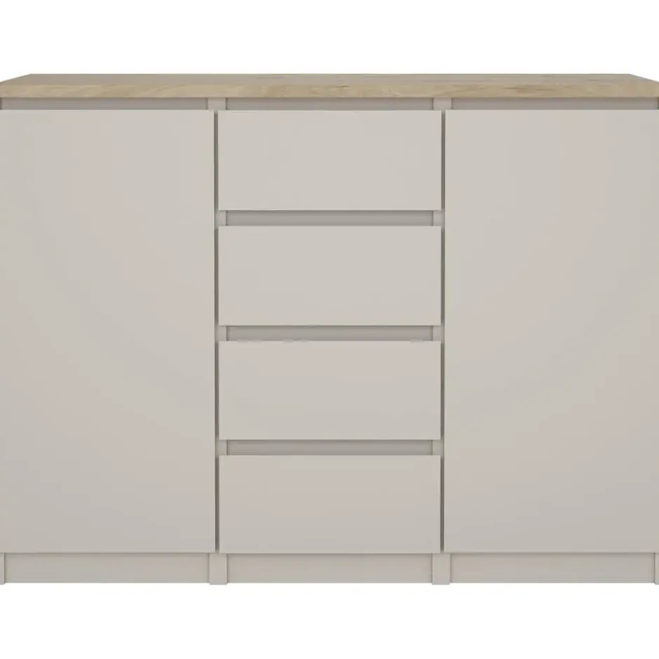 Ladekast Naia 2 deurs met 4 lades - greige/eiken - 90,7x120,6x50 cm